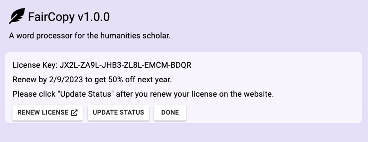 screenshot of License Renewal Panel